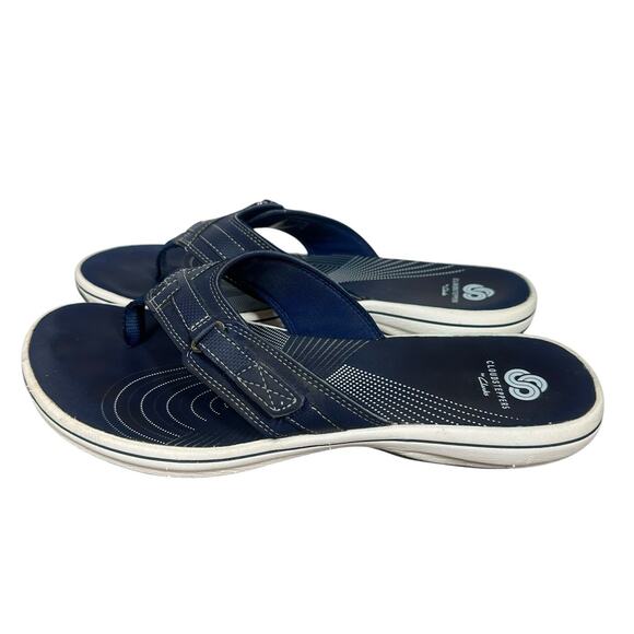 Clarks Cloudsteppers Breeze Sea Womens Navy Blue Comfort Flip Flop Sandals Sz 9M - Picture 1 of 7